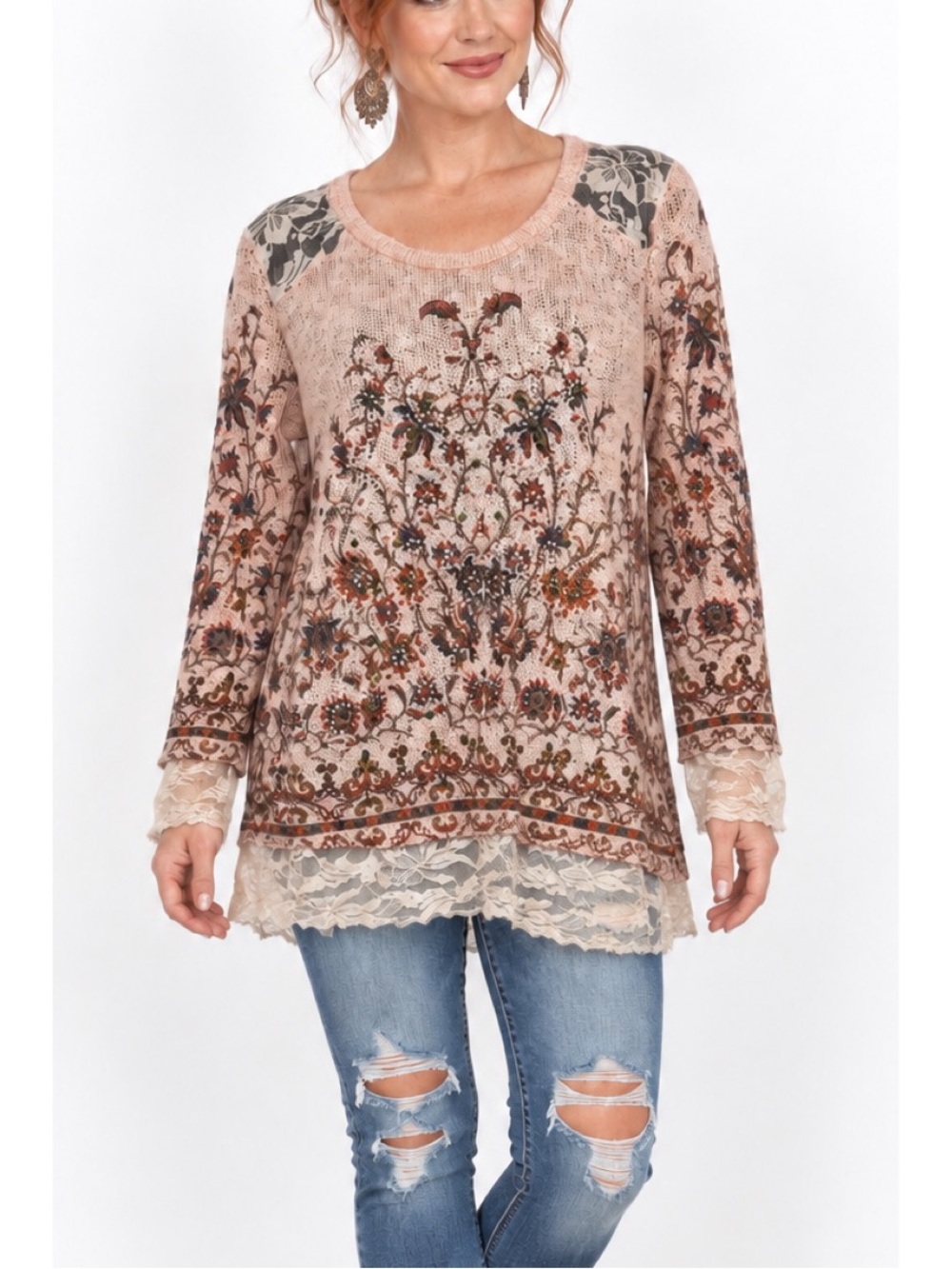 Voice of California by Vocal Long Sleeve Knit Lace top